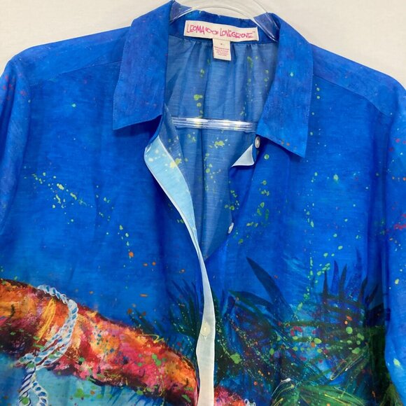 Leoma Lovegrove Medium Blue Tropical Hammock Button Up Tunic Vacation - Picture 3 of 10